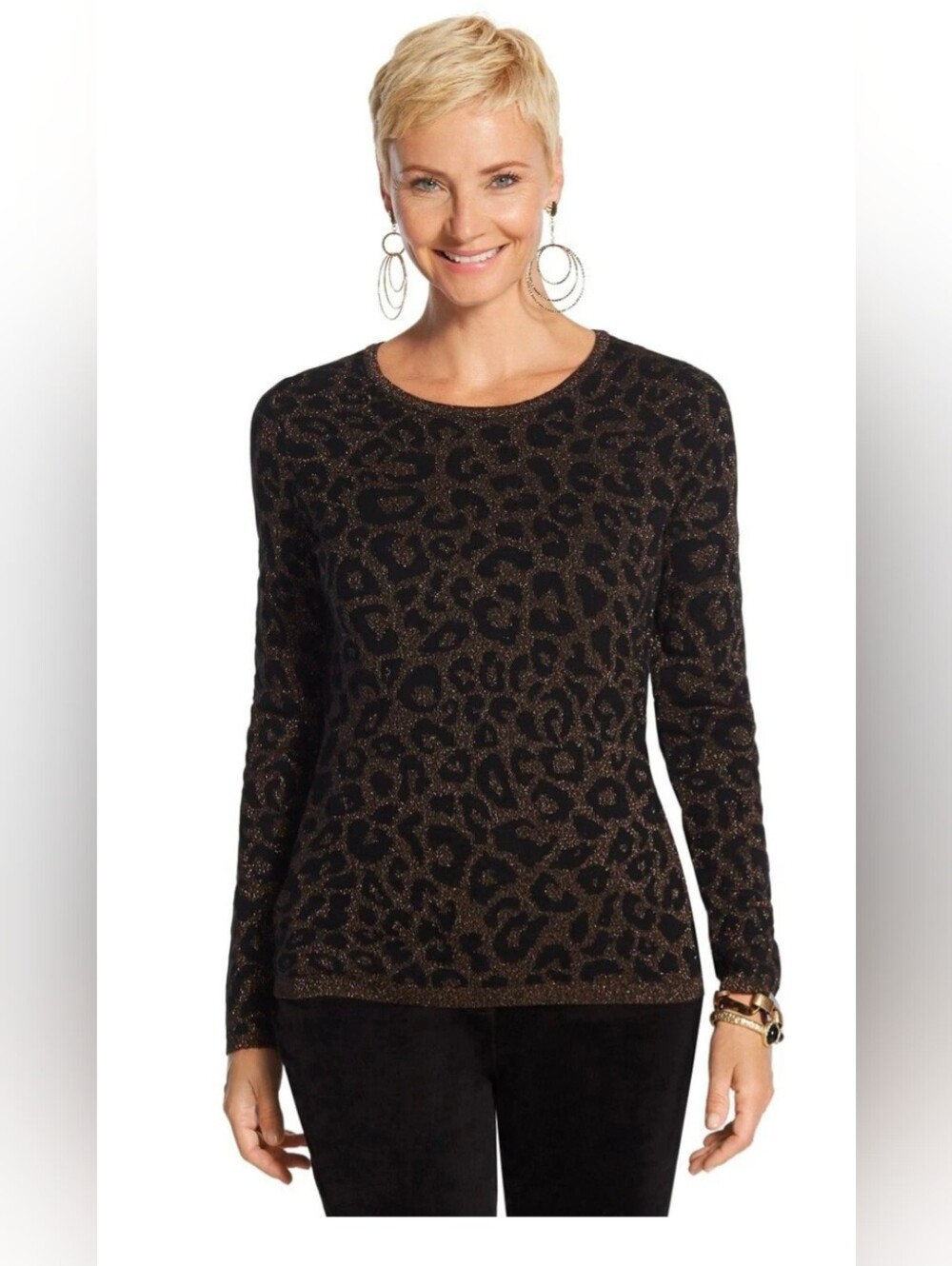 Chico's Women's Wool Blend Animal Print Jacquard Mindy Pullover Sweater. Size 14